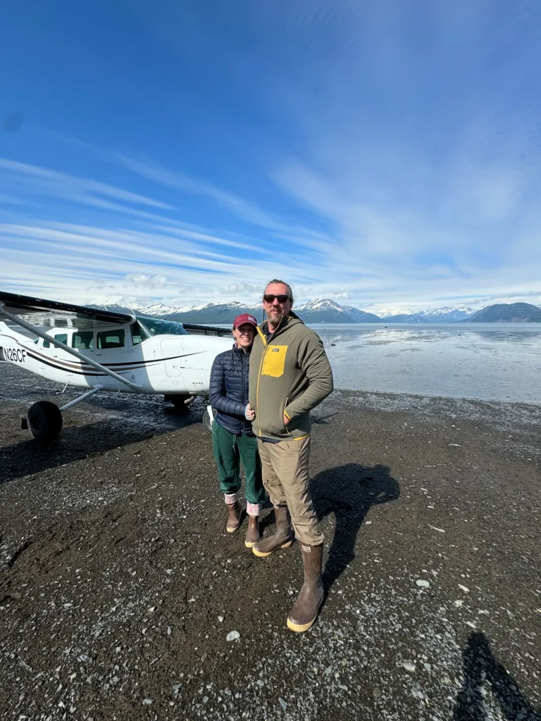Sean and Laurie on beach in Lake Clark National Park, Alaska